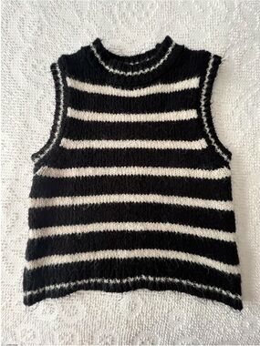 Zara Black and White Striped Knit Crewneck